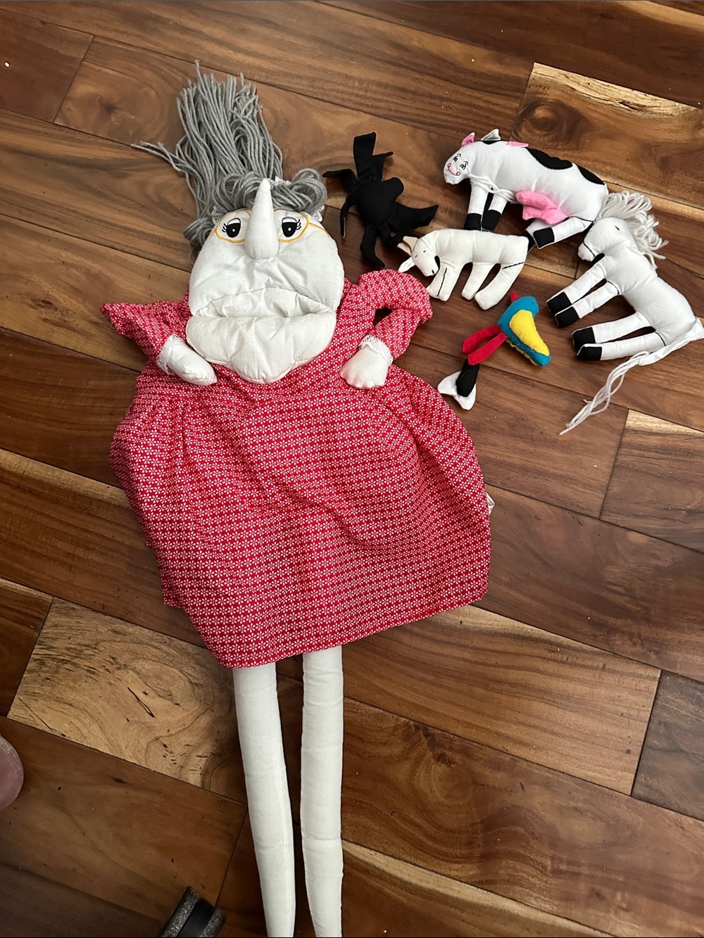Hand Crafted Pink Puppet Doll with Gray Yarn Hair